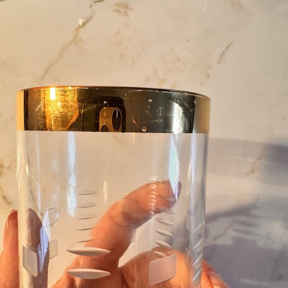 Vintage MCM Highball Gold Rim Glasses Etched Glass Set Of 6 Barware - Picture 6 of 10